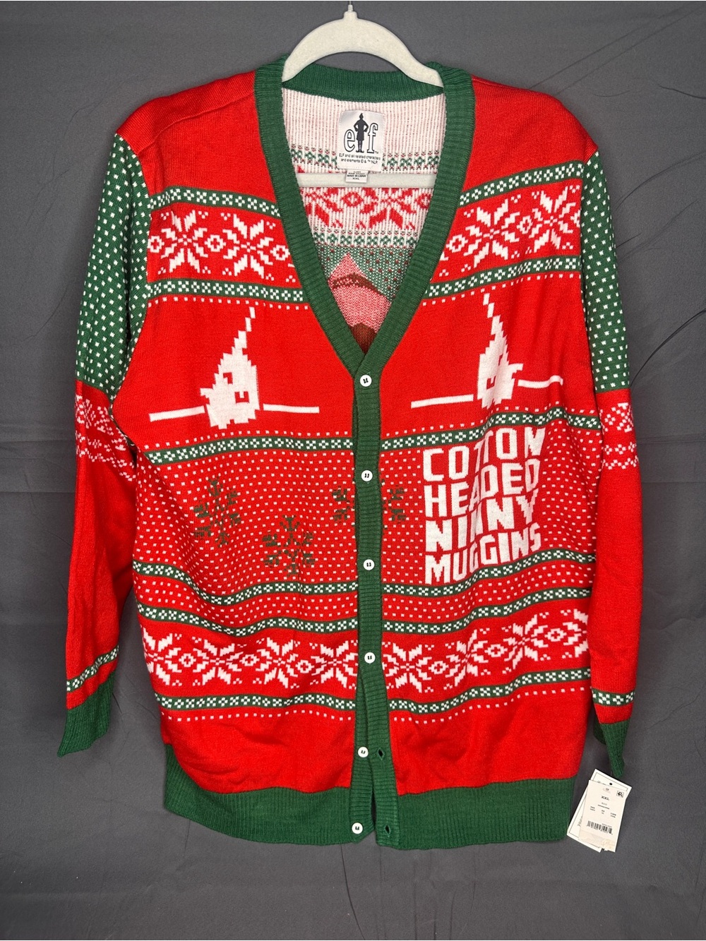 ELF The Movie Ugly Christmas Cardigan Sweater Size XXL Ninny Muggins Will Ferrel